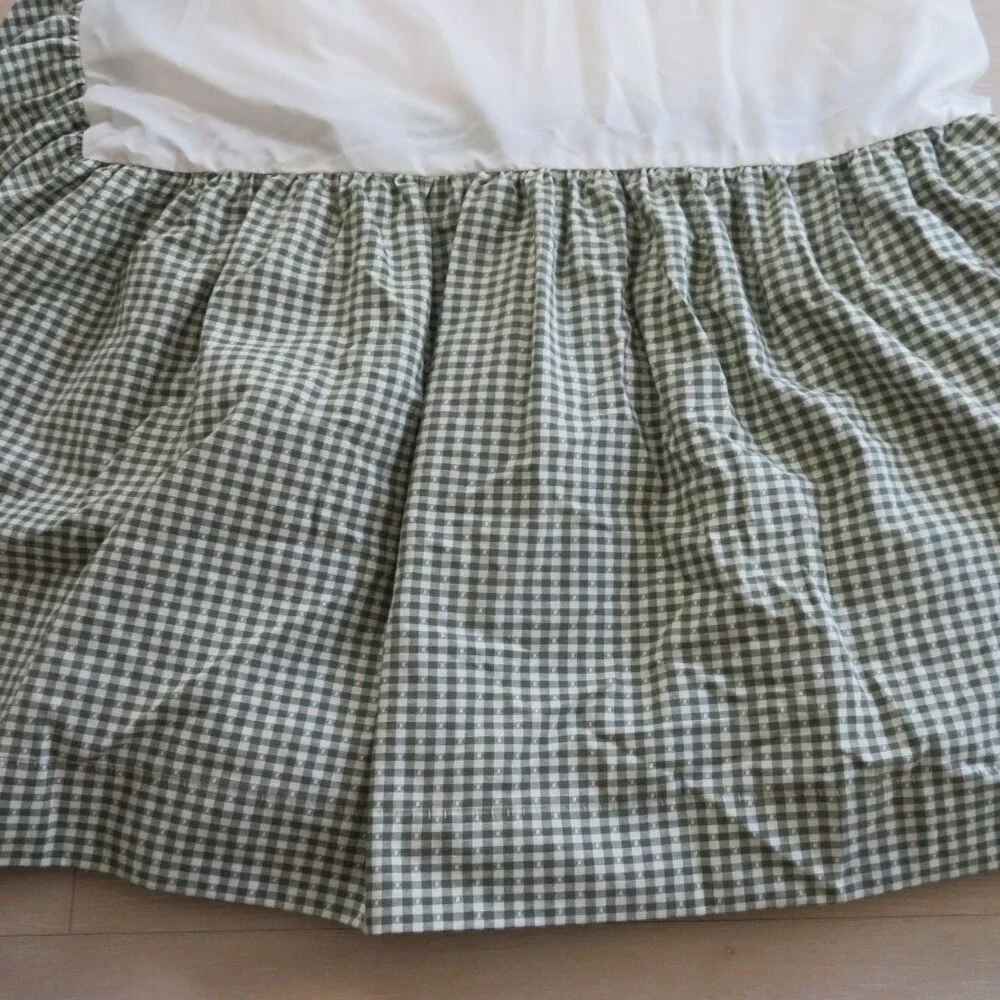 Vintage Country Curtains King Size Bed Skirt Green Gingham Check 15